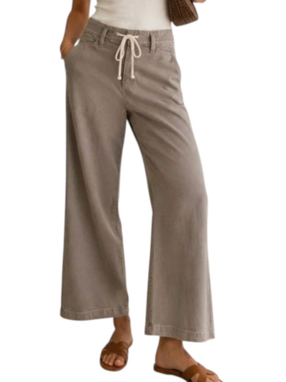 PAIGE Taupe Wide-Leg Drawcord Trousers